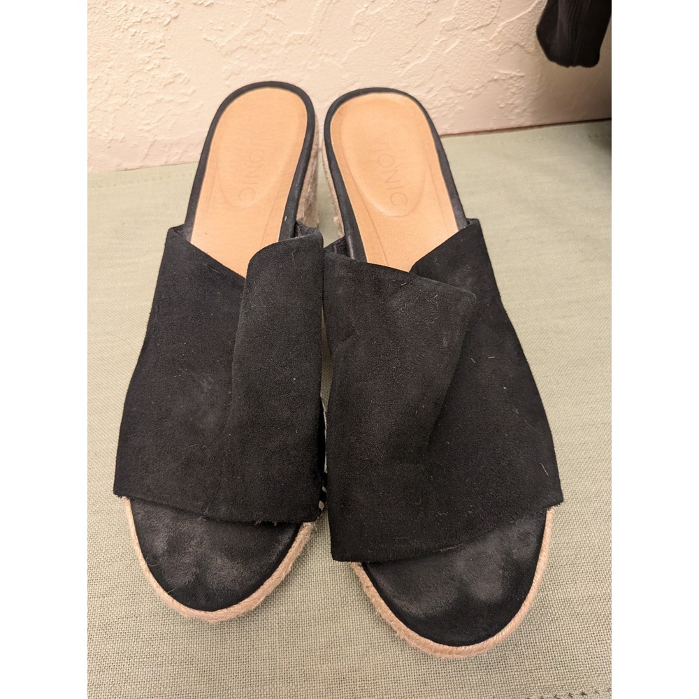 Vionic Kadyn Black Suede Espadrille Wedge Sandals Mules 10 KADYN/VS205